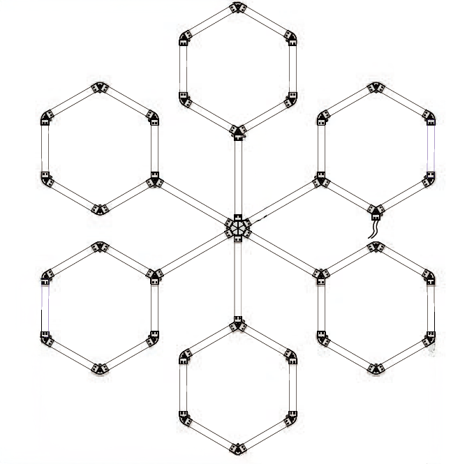 Hexagon LED -valaisinjärjestelmä 6 muotoa – 306W, 6000K, 36 720 lm