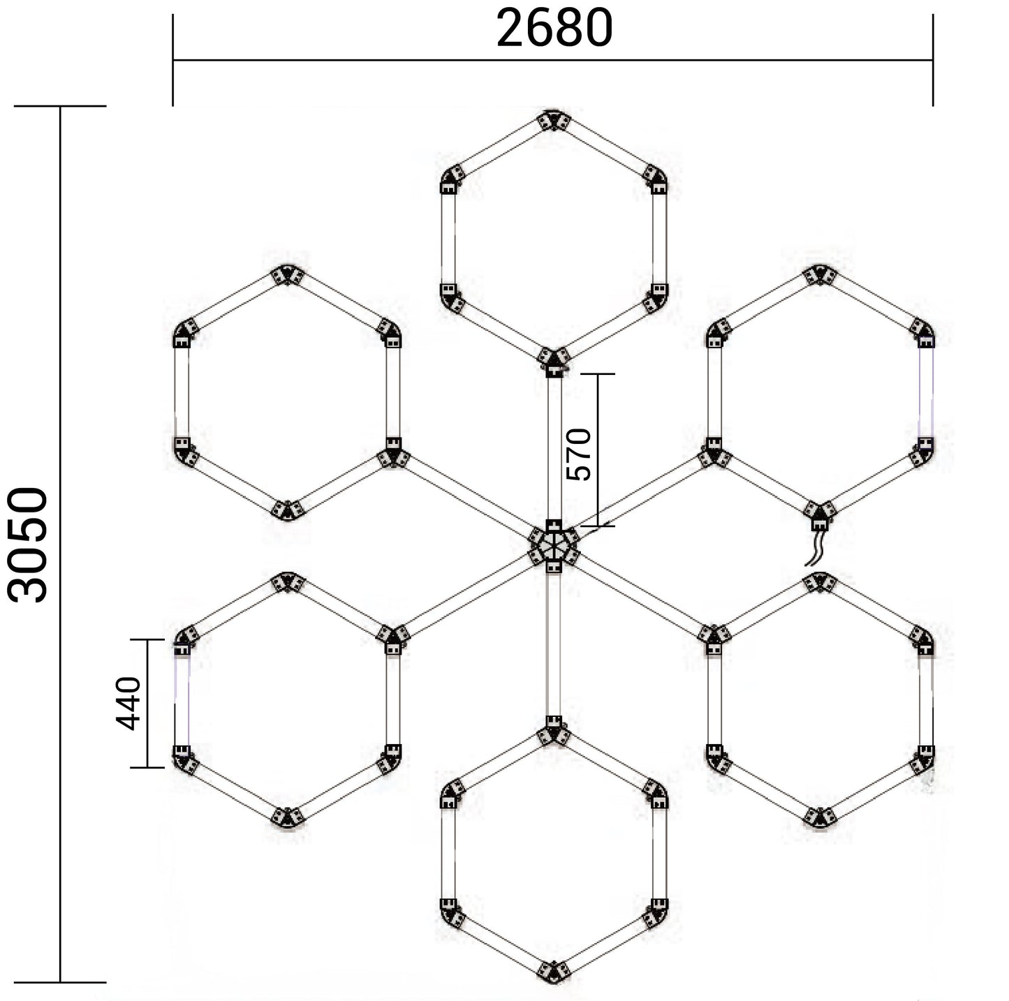 Hexagon LED -valaisinjärjestelmä 6 muotoa – 306W, 6000K, 36 720 lm