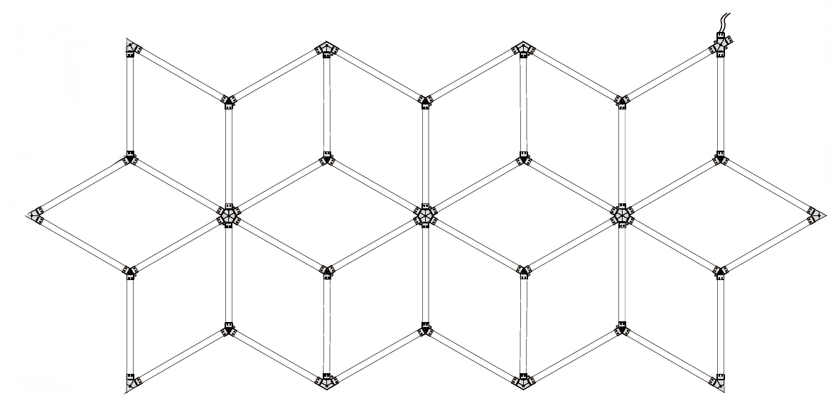 Hexagon LED -valaisinjärjestelmä 16 moduulia – 294W, 6000K, 35 280 lm