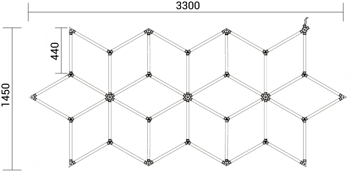 Hexagon LED -valaisinjärjestelmä 16 moduulia – 294W, 6000K, 35 280 lm
