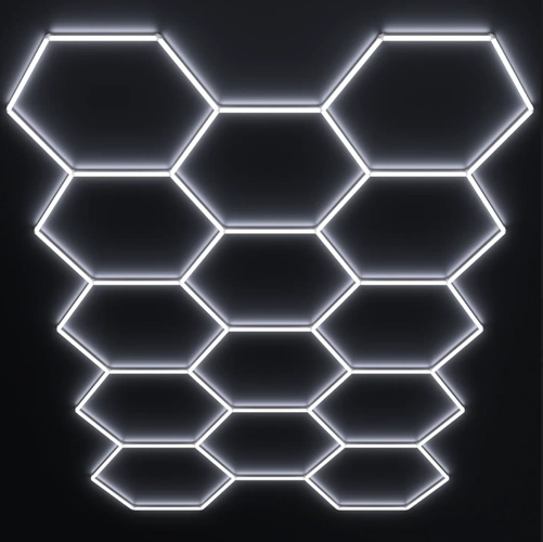 Hexagon LED -valaisinjärjestelmä 14 moduulia – 456W, 6000K, 54 720 lm