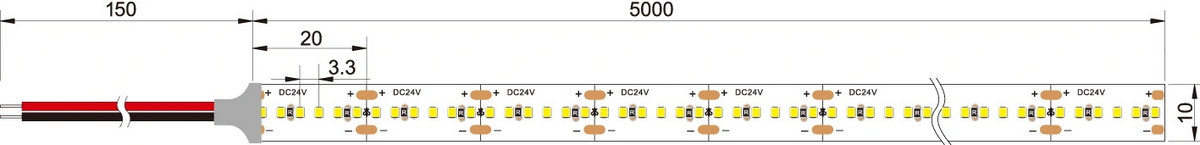 LED-nauha 2216 | 24V | 24W/m | CRI90 | IP20 | 300 LED/m | 3000K | Premium 5m
