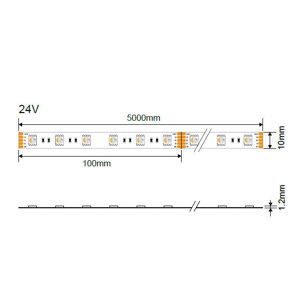 LED-nauha 5050 | 24V | 16W/m | RGBWH | IP20 | 60 LED/m | Premium 5m