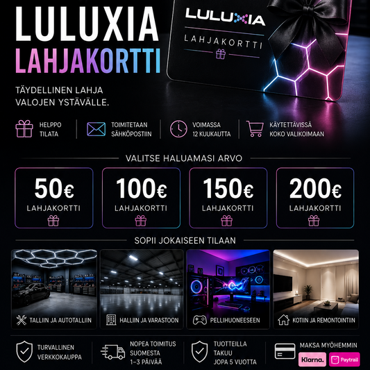 Luluxia Lahjakortti — Anna valoa. Anna valinnanvaraa.