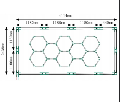 Hexagon LED -valaisinjärjestelmä 8 moduulia + LED-kehys – 450W, 6500K, 49 500 lm