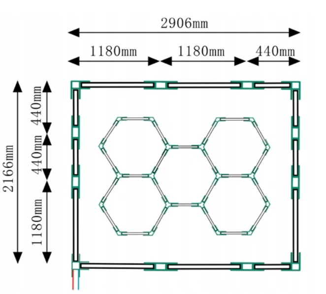 Hexagon LED -valaisinjärjestelmä 5 moduulia + LED-kehys – 310W, 6500K, 34 100 lm