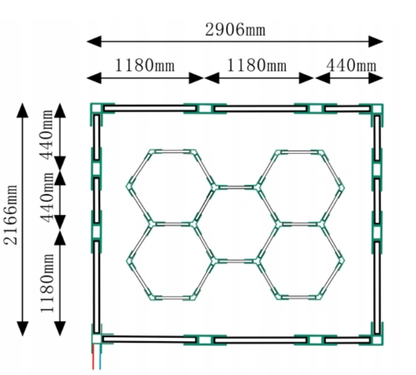 Hexagon LED -valaisinjärjestelmä 5 moduulia + LED-kehys – 310W, 6500K, 34 100 lm
