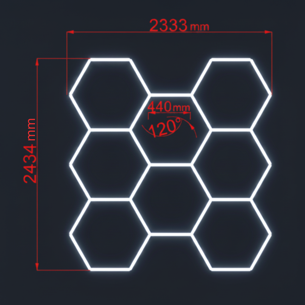 Hexagon LED -valaisinjärjestelmä 8 moduulia – 280W, 6000K, 33 600 lm